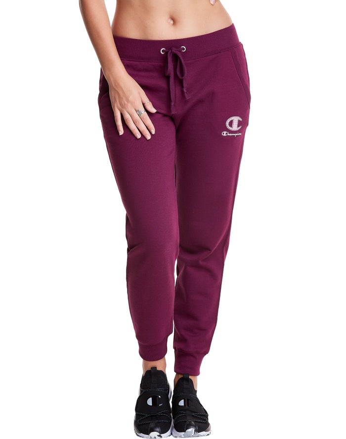 Champion Joggingbroek Dames - DonkerPaars - Powerblend Fleece Velvet Houndstooth Embroidered C Logo